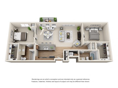 Floor plan for 2 beds, 2 baths, 1192 sqft